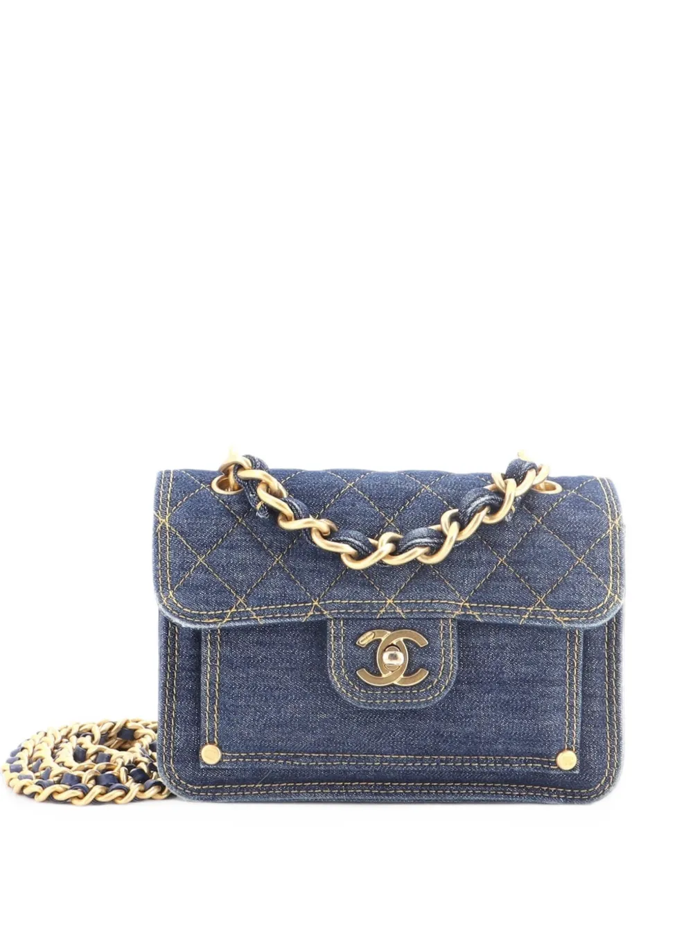 CHANEL Pre-Owned Double You CC Flap Bag Quilted Denim Mini shoulder bag - Blu