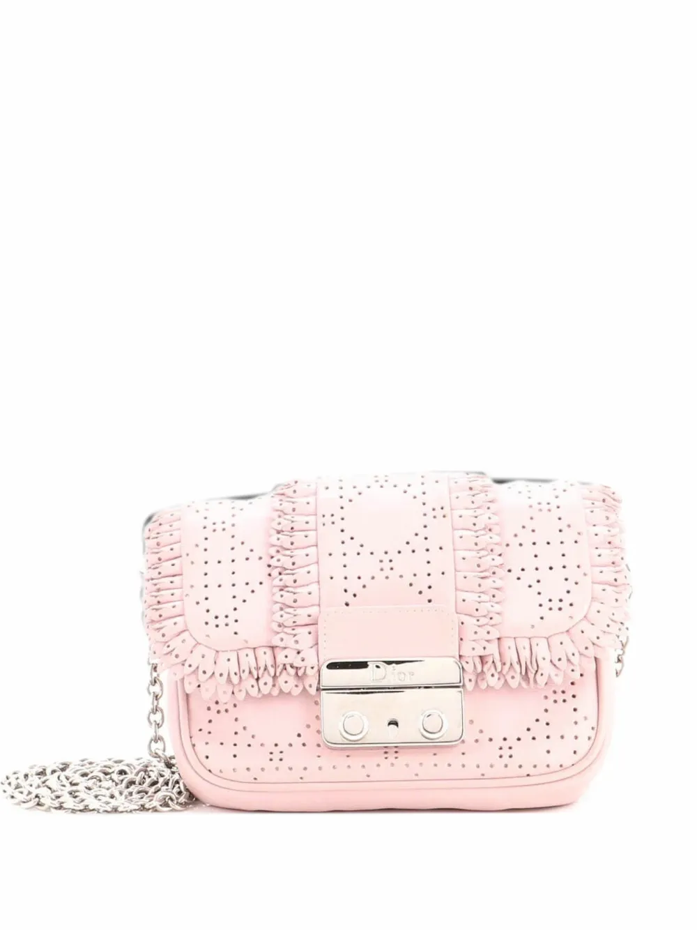Christian Dior Pre-Owned New Lock Ruffle Square Pouch Perforated Leather Mini crossbody bag - Rosa