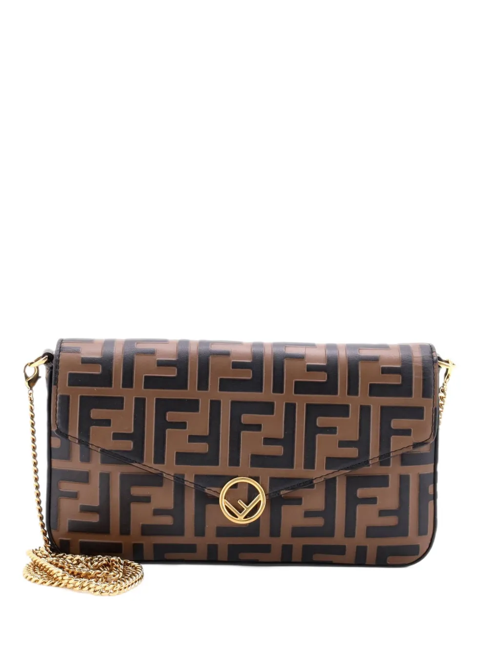 Fendi Pre-Owned F is Fendi Envelope on Chain Zucca Embossed Leather clutch bag - Brown