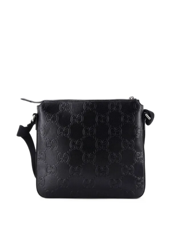 GUCCI メッセンジャーバッグ ブラック Gucci Pre-Owned Front Zip Messenger GG Embossed Perforated Leather