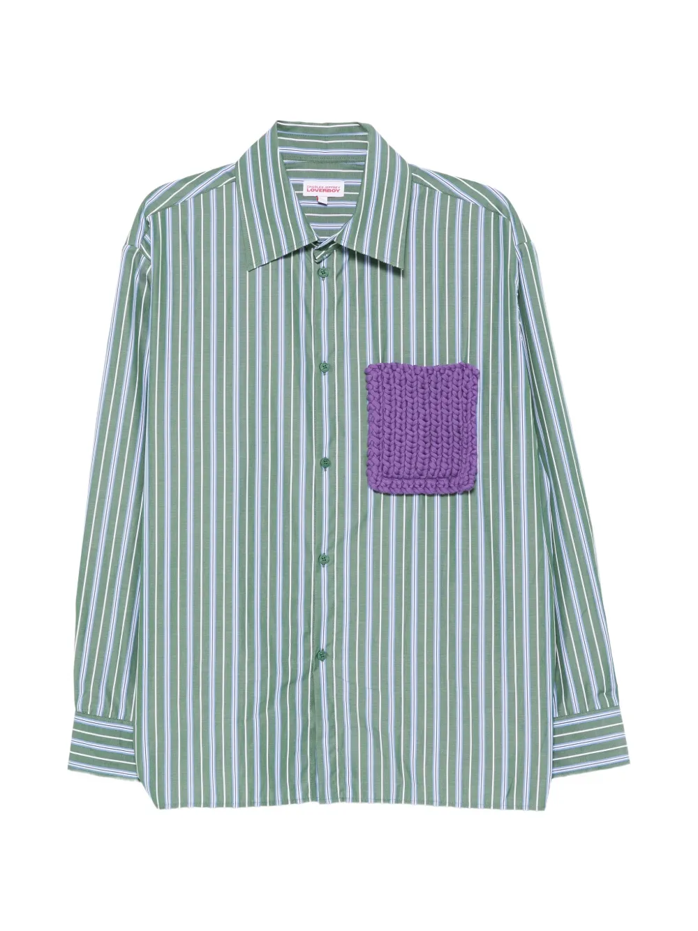 Charles Jeffrey Loverboy stripe-print knitted-pocket shirt - Green
