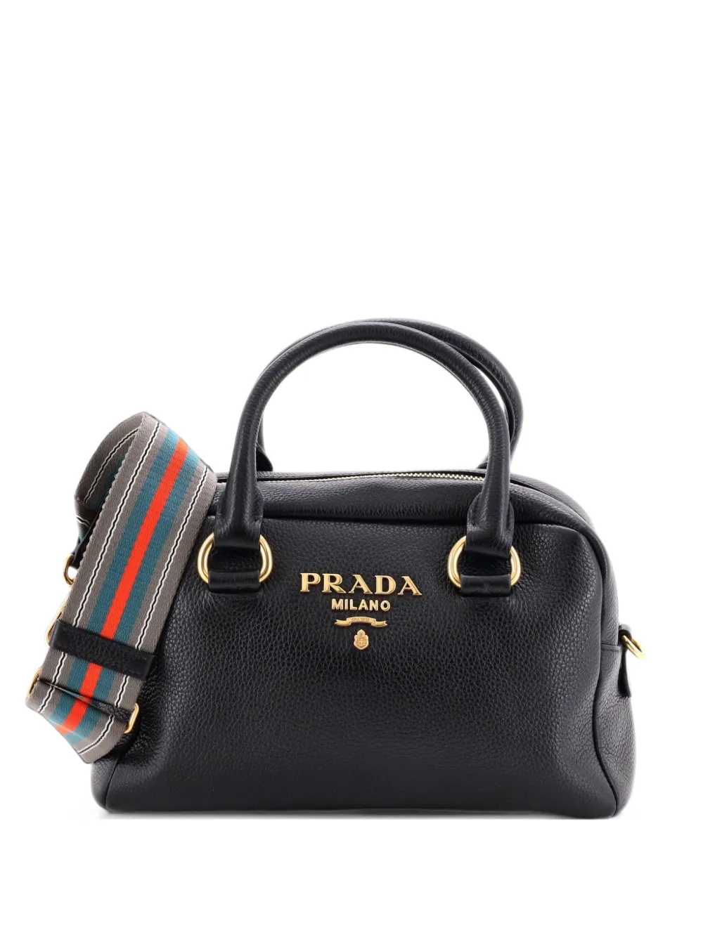 Prada Pre-Owned Striped Strap Convertible Bauletto Bag Vitello Phenix Small satchel - Nero