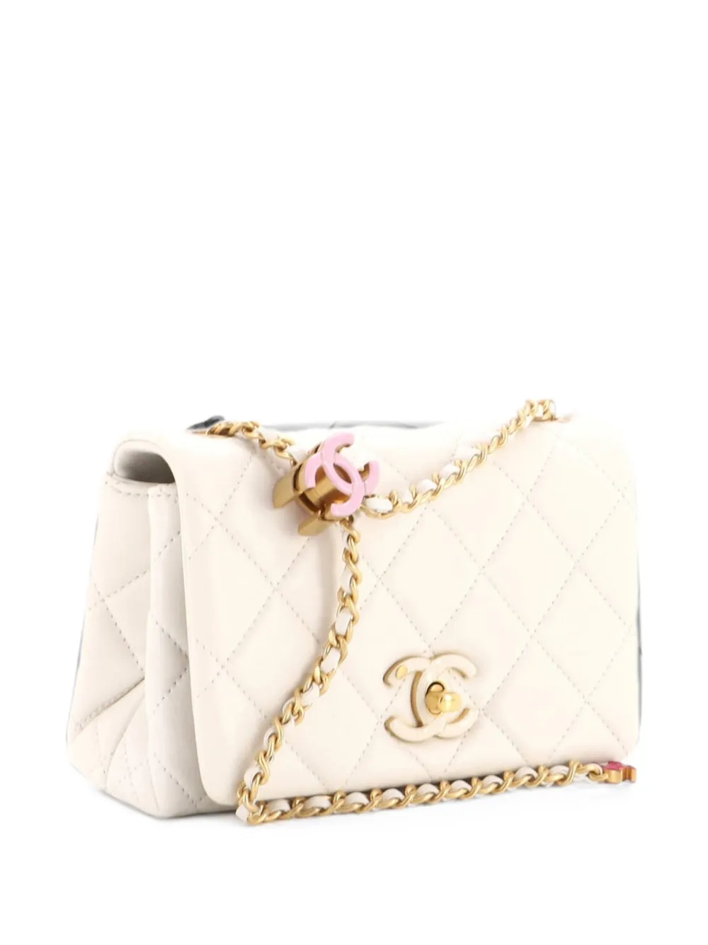 CHANEL Pre-Owned Enamel Multi CC Chain Flap Bag Quilted Lambskin Mini shoulder bag - Bianco