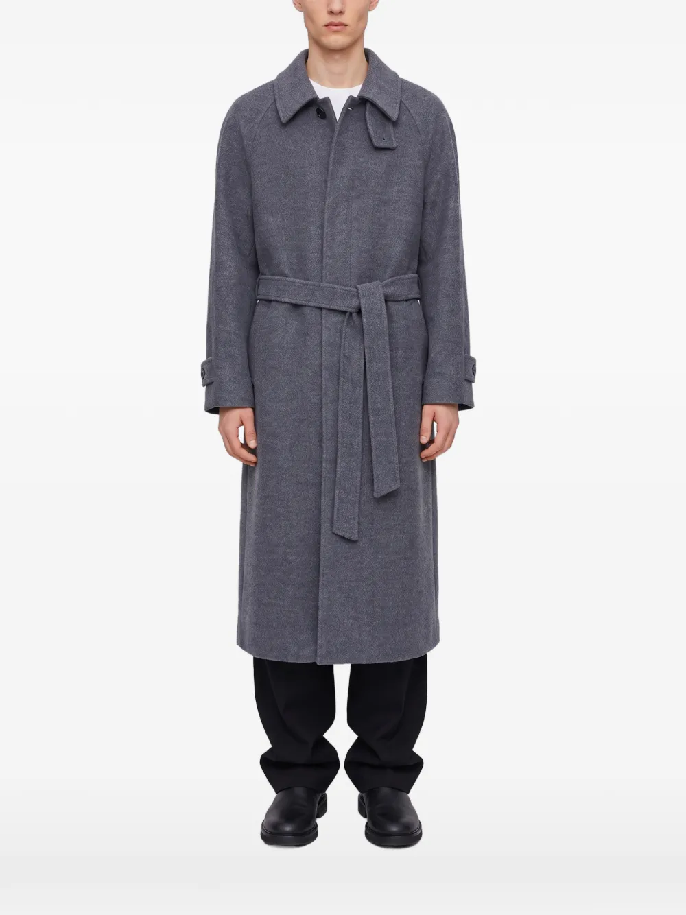 DUNST belted raglan-sleeve coat - Grey