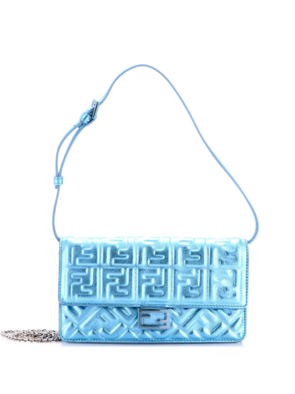 Fendi Pre-Owned Baguette Wallet on Chain Zucca Embossed Leather crossbody bag - Blue