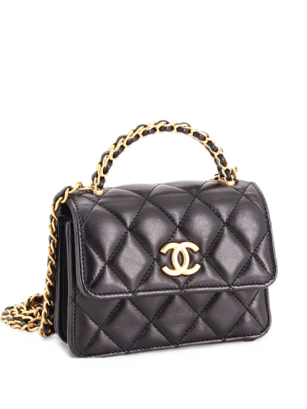 CHANEL Pre-Owned Woven Top Handle CC Flap Clutch on Chain Quilted Lambskin Small satchel - Nero