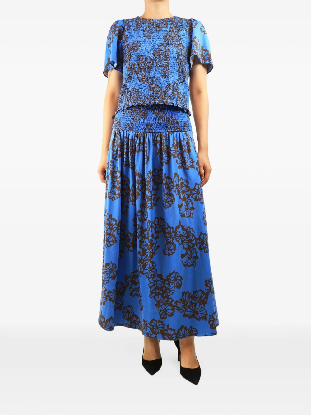 ME+EM floral-print shirred two-piece set - Blu