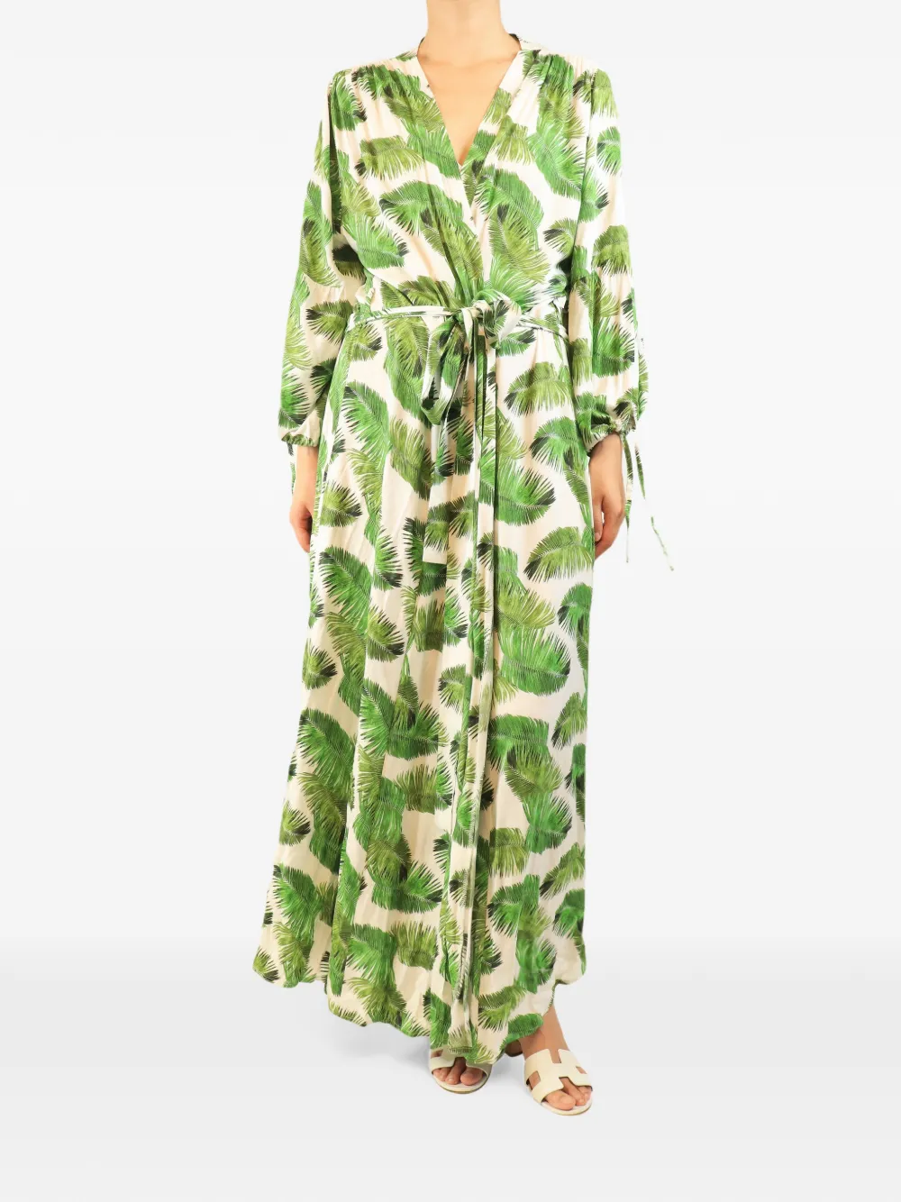 Melissa Odabash leaf-print belted maxi robe - Toni neutri