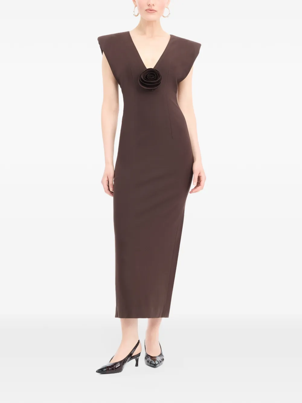 ROTATE BIRGER CHRISTENSEN Abito midi con scollo a V - Marrone