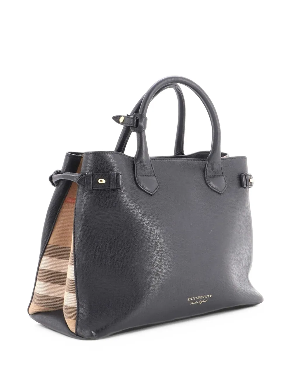 Burberry Pre-Owned Banner Tote Leather and House Check Canvas Medium satchel - Black