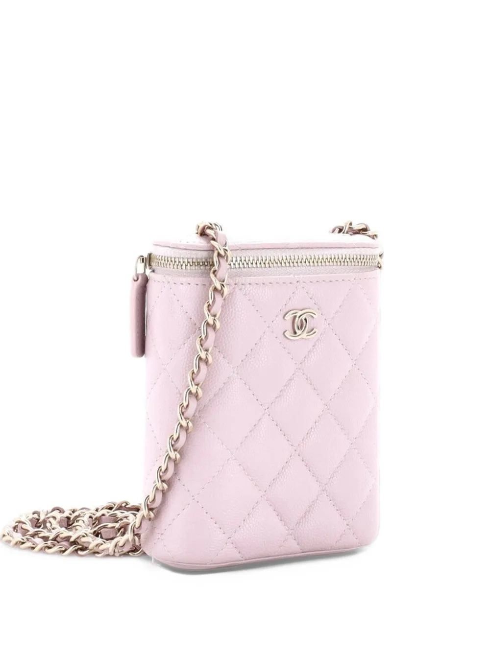 CHANEL Pre-Owned Vertical Classic Vanity Case with Chain Quilted Caviar Small shoulder bag - Pink
