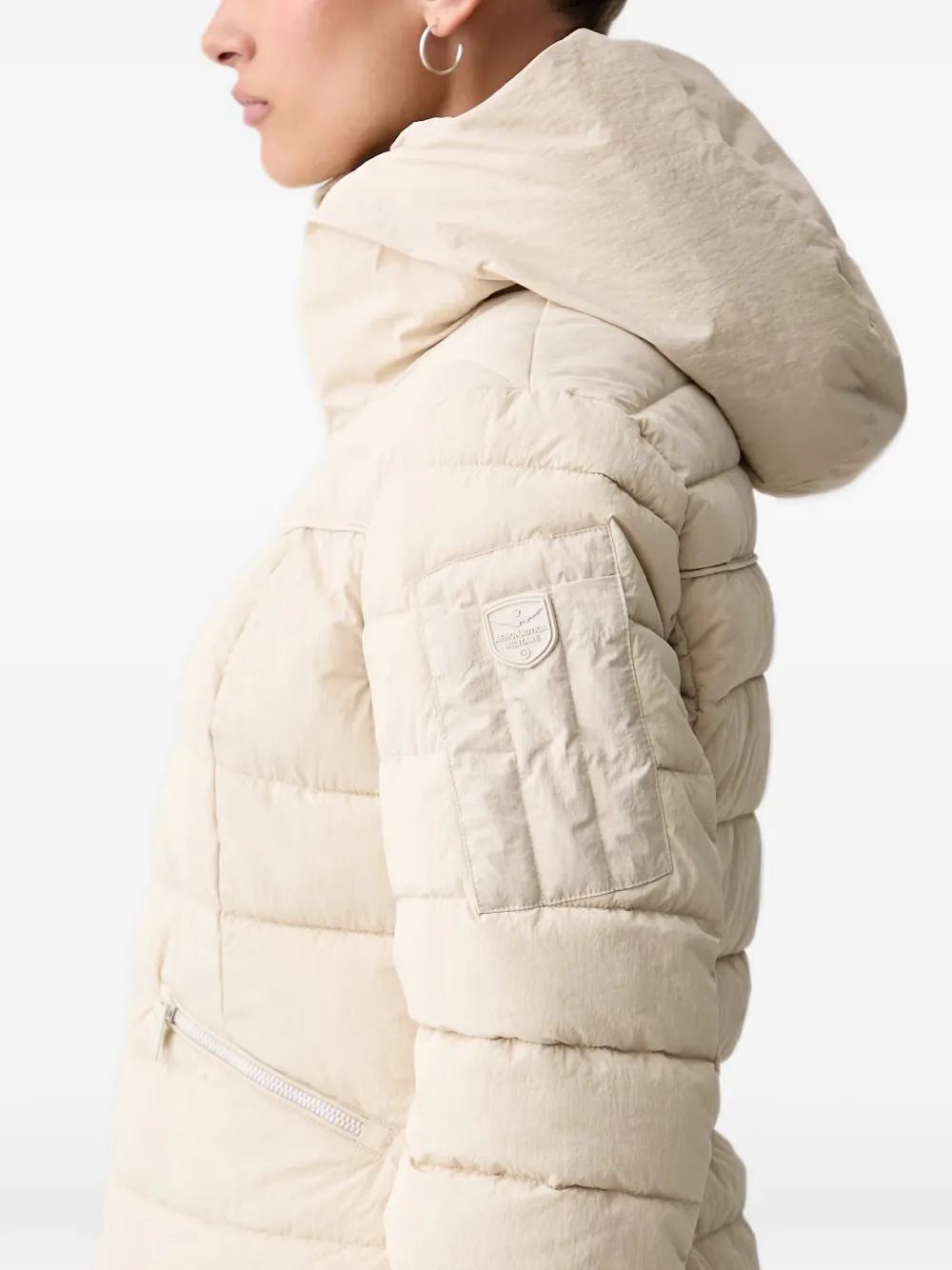 Aeronautica Militare quilted hooded jacket Beige