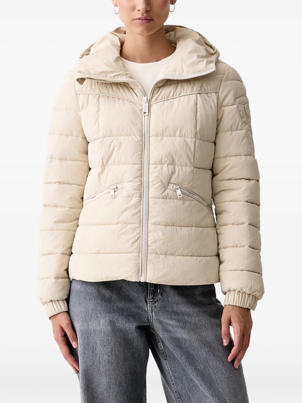 Aeronautica Militare quilted hooded jacket Beige