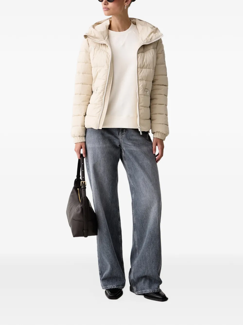 Aeronautica Militare quilted hooded jacket Beige