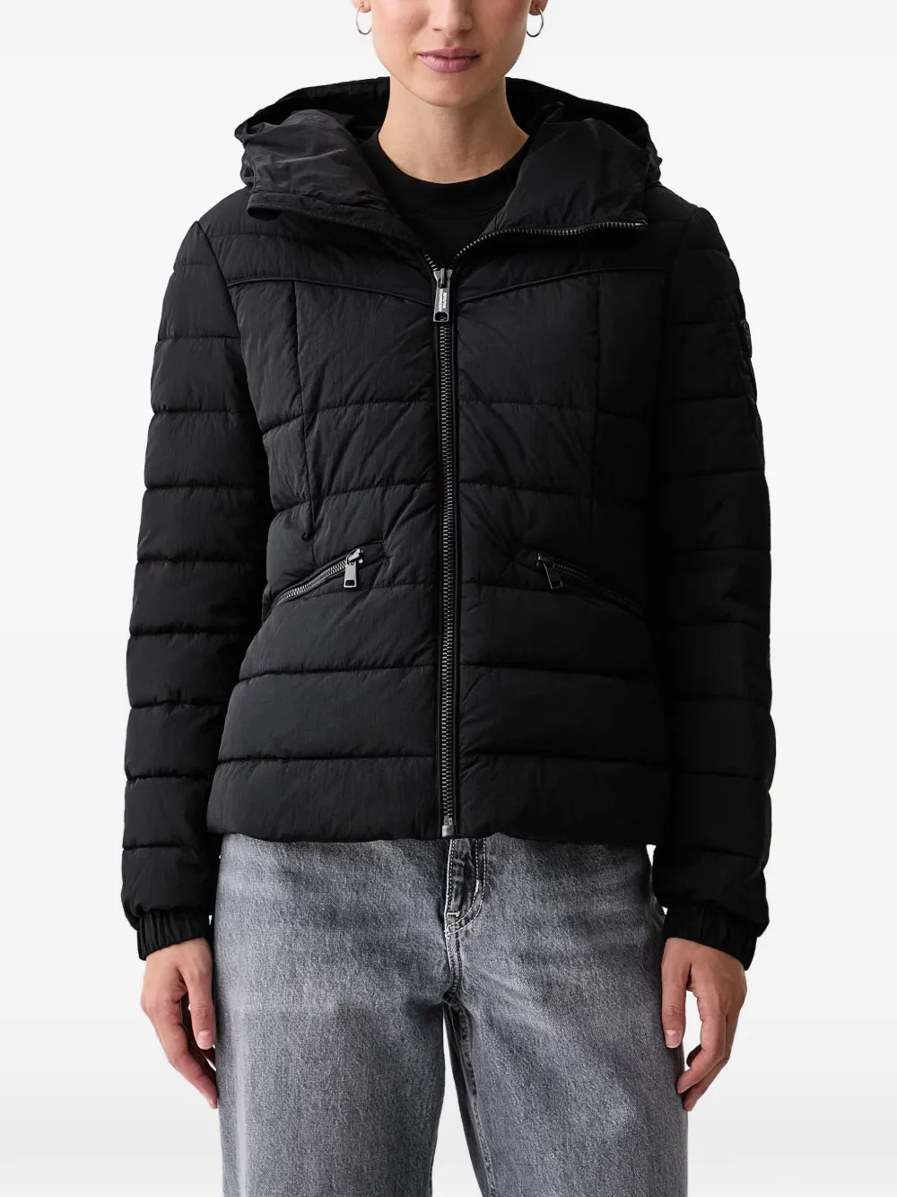 Aeronautica Militare quilted hooded jacket Zwart