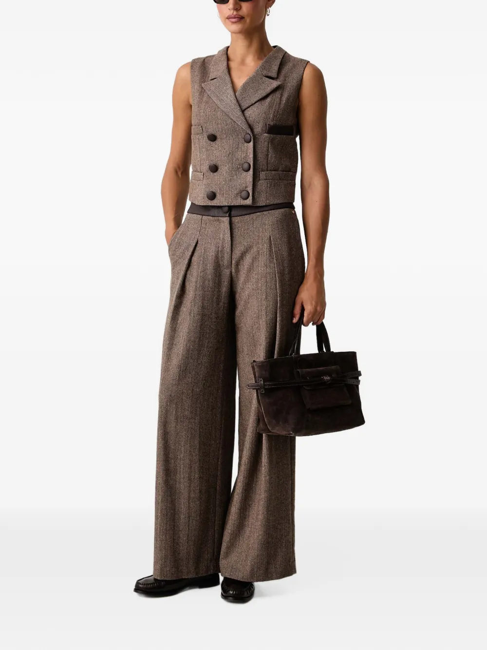 Armani Exchange herringbone double-breasted waistcoat Bruin