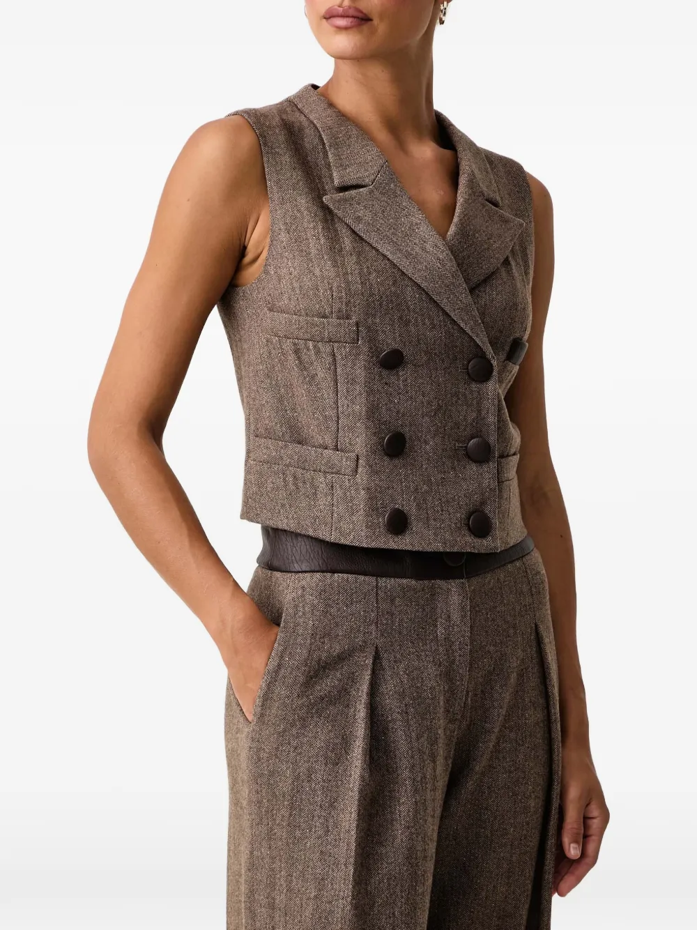 Armani Exchange herringbone double-breasted waistcoat Bruin