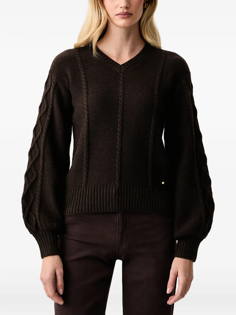 Armani Exchange cable-knit V-neck sweater - Marrone