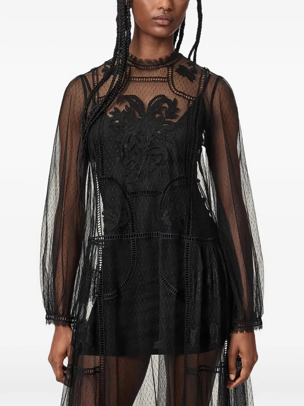 AllSaints Cesca mesh midi dress Zwart