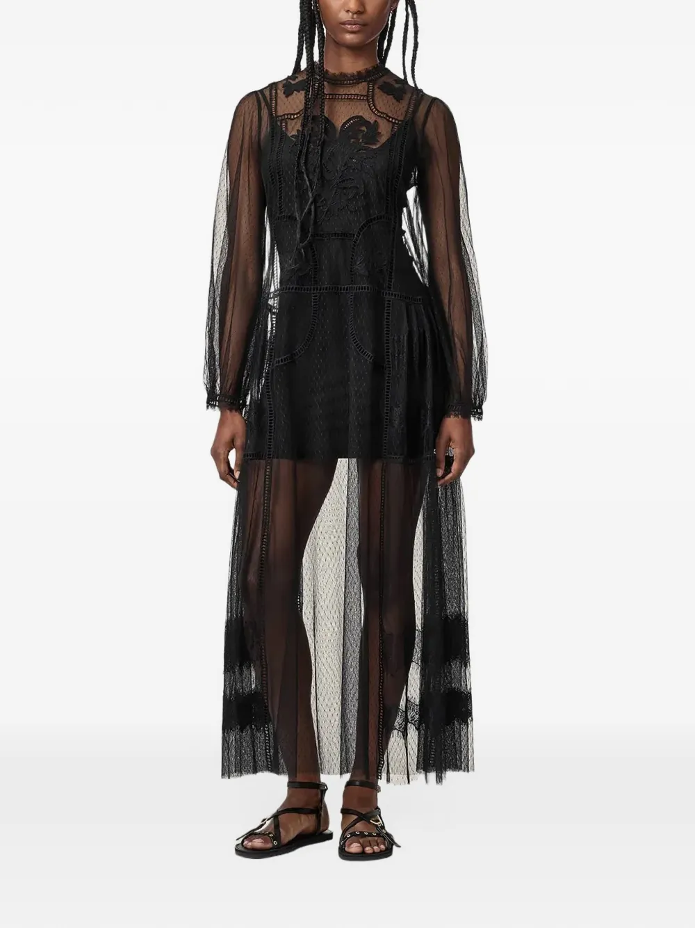 AllSaints Cesca mesh midi dress Zwart