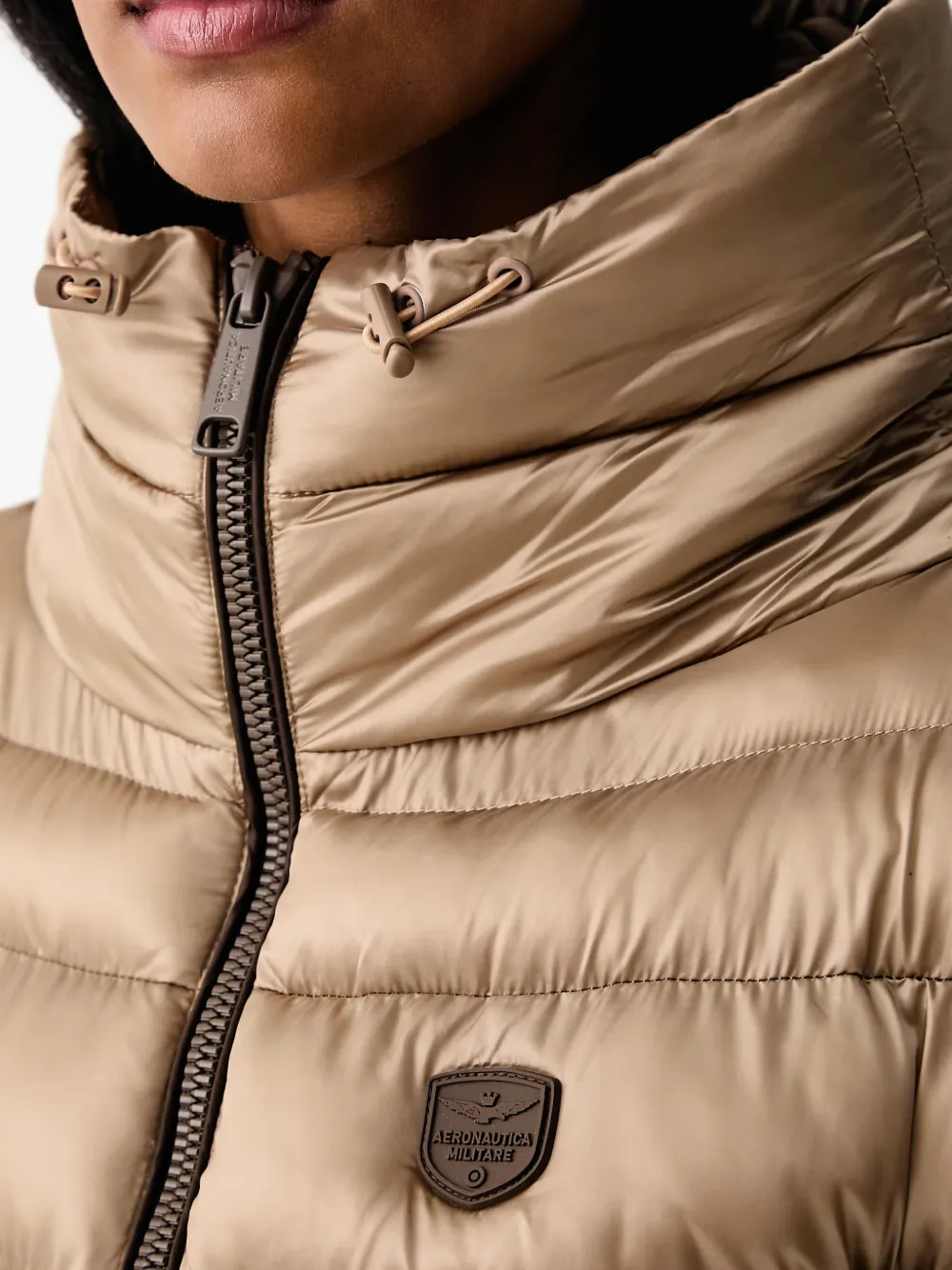 Aeronautica Militare quilted hooded jacket Beige