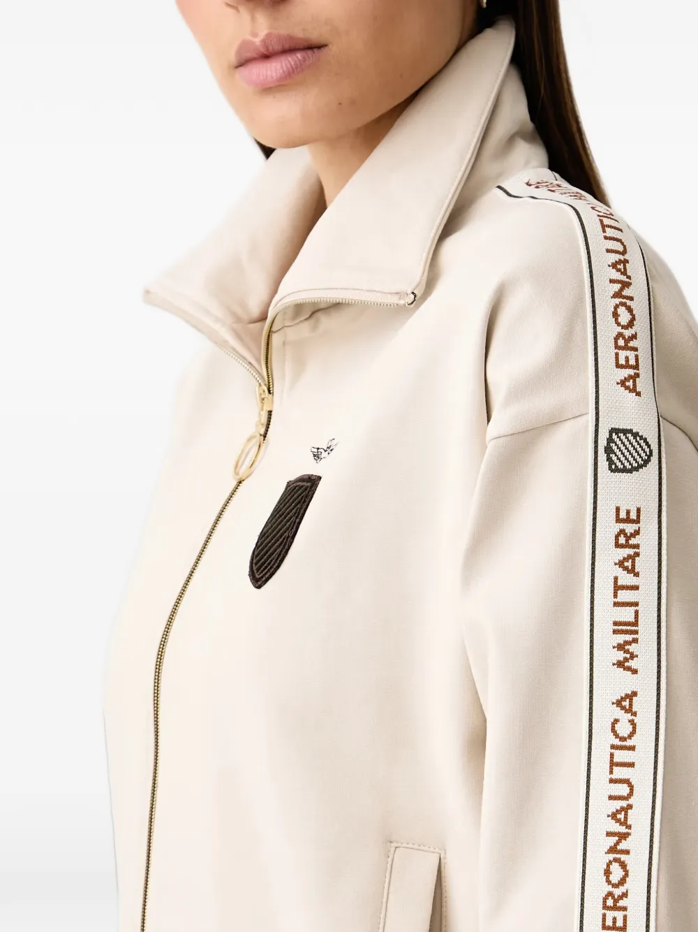Aeronautica Militare logo-tape zip-up jacket Beige