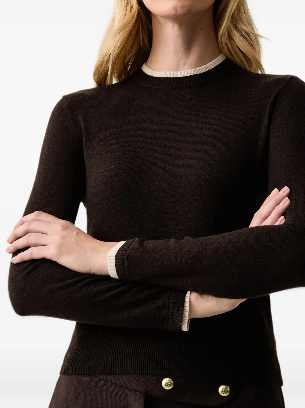 Armani Exchange contrast-trim ribbed-edge sweater Bruin