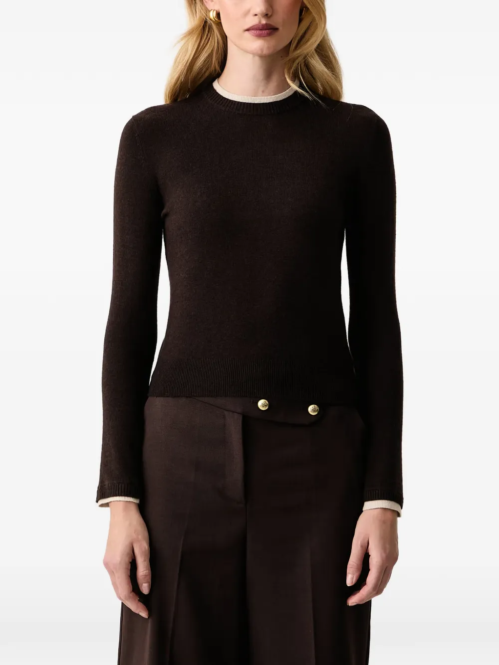 Armani Exchange contrast-trim ribbed-edge sweater - Marrone
