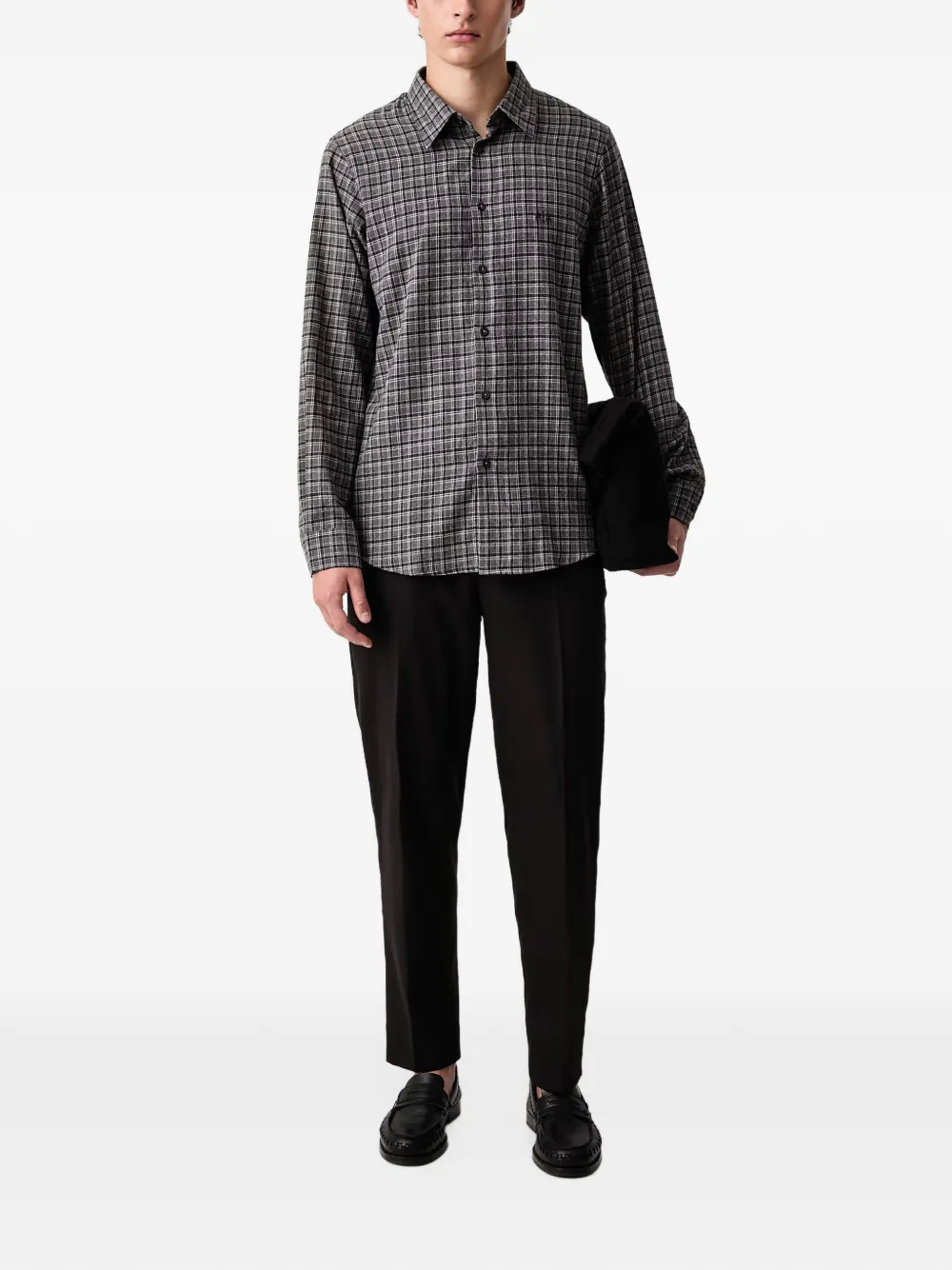 Armani Exchange check-pattern logo-embroidered shirt Grijs
