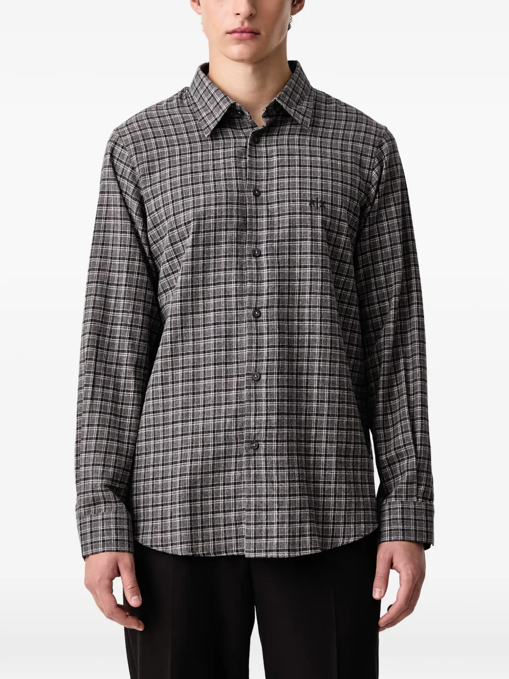 Armani Exchange check-pattern logo-embroidered shirt - Grigio
