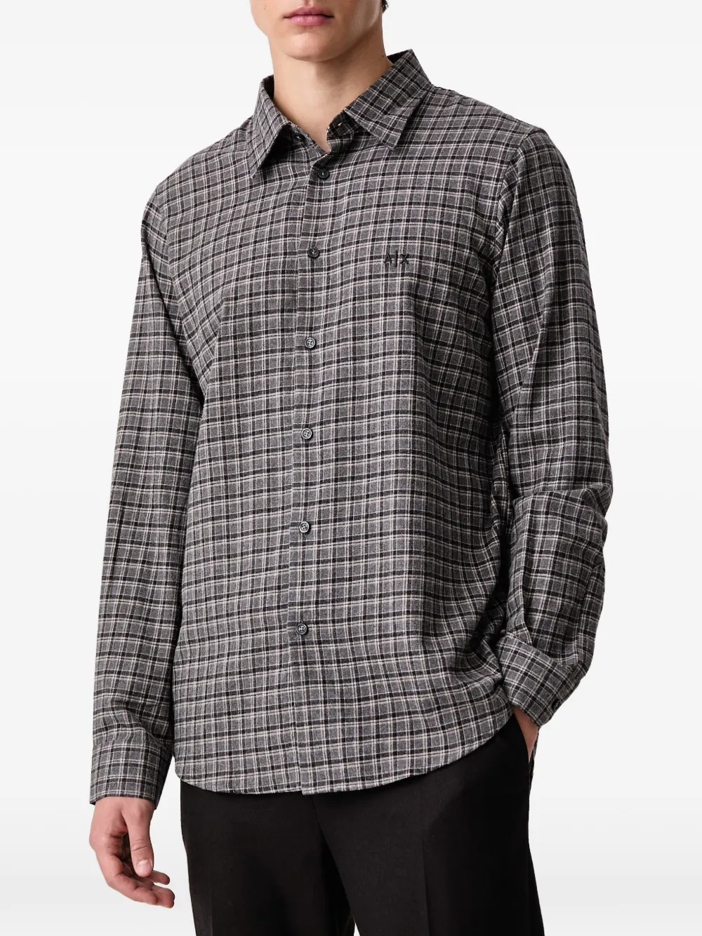 Armani Exchange check-pattern logo-embroidered shirt Grijs