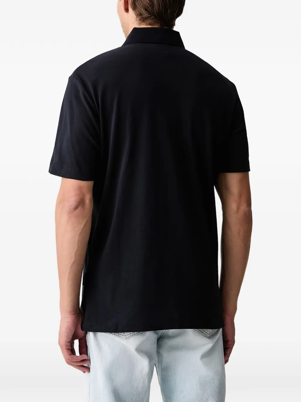 Armani Exchange logo-embroidered polo shirt Blauw