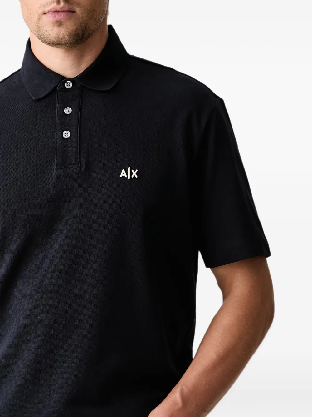 Armani Exchange logo-embroidered polo shirt Blauw