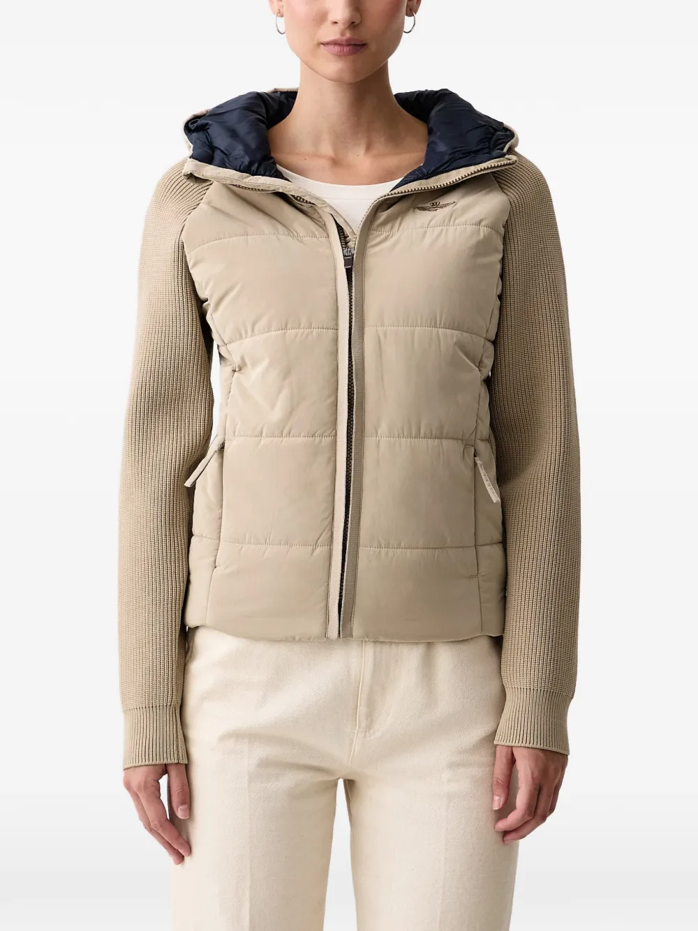 Aeronautica Militare quilted panel-knit jacket Beige