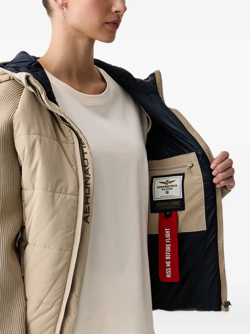 Aeronautica Militare quilted panel-knit jacket Beige