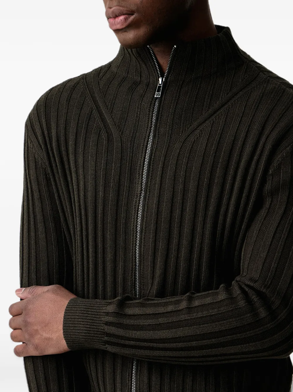 Armani Exchange ribbed-knit zip-up cardigan Groen