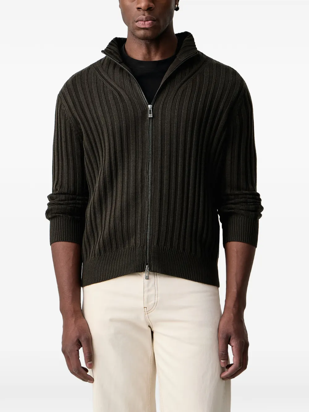 Armani Exchange ribbed-knit zip-up cardigan - Verde