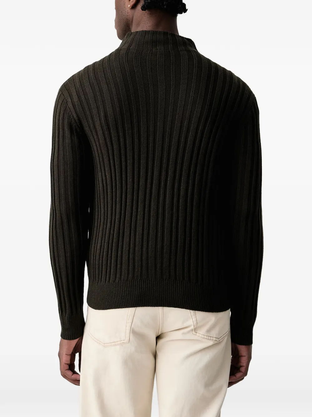 Armani Exchange ribbed-knit zip-up cardigan Groen