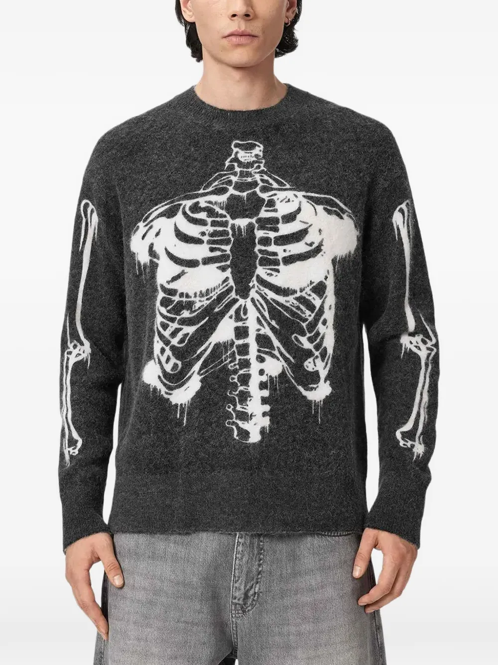 AllSaints Ribspill skeleton-print sweater Grijs
