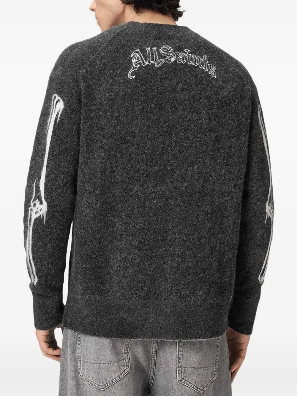 AllSaints Ribspill skeleton-print sweater Grijs