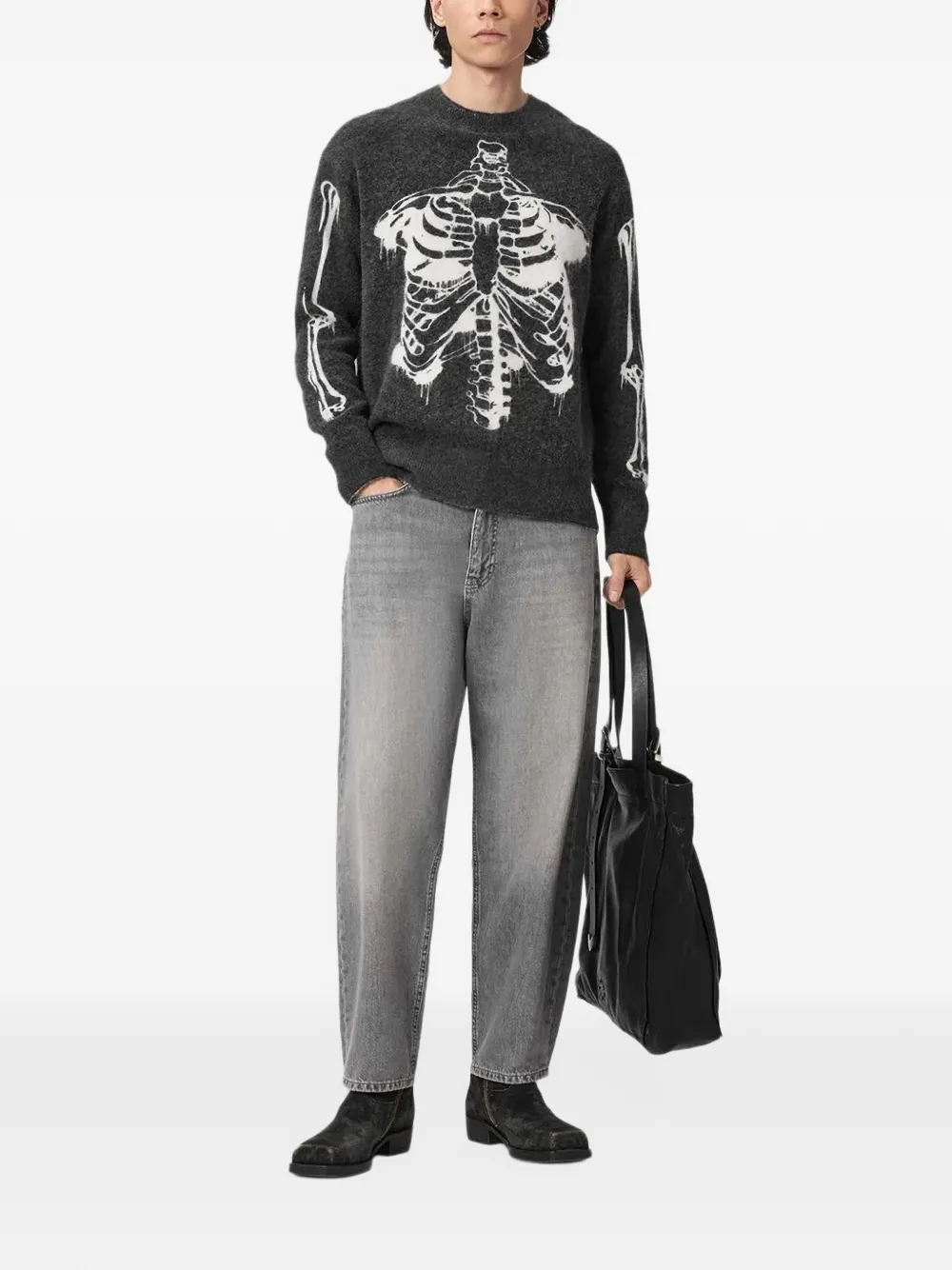 AllSaints Ribspill skeleton-print sweater Grijs