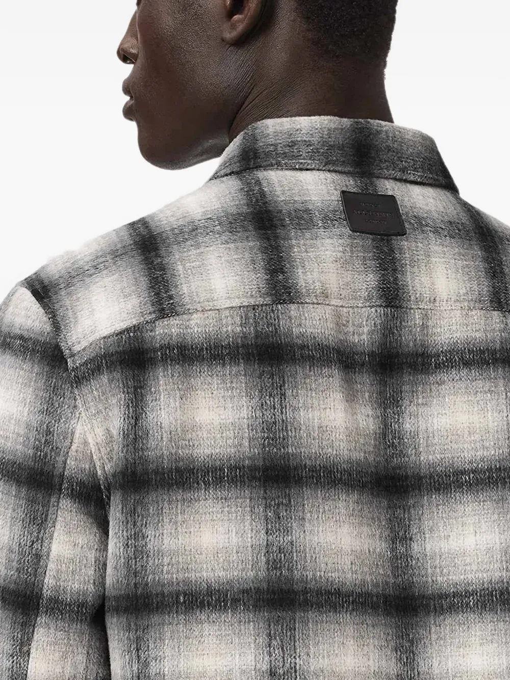 AllSaints Conduct check-pattern logo-embroidered shirt jacket Grijs