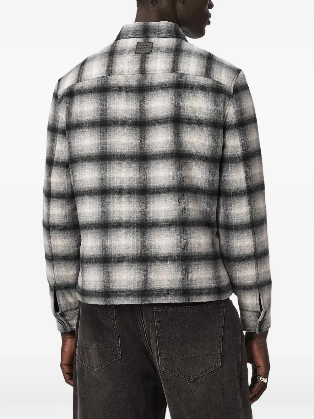 AllSaints Conduct check-pattern logo-embroidered shirt jacket Grijs