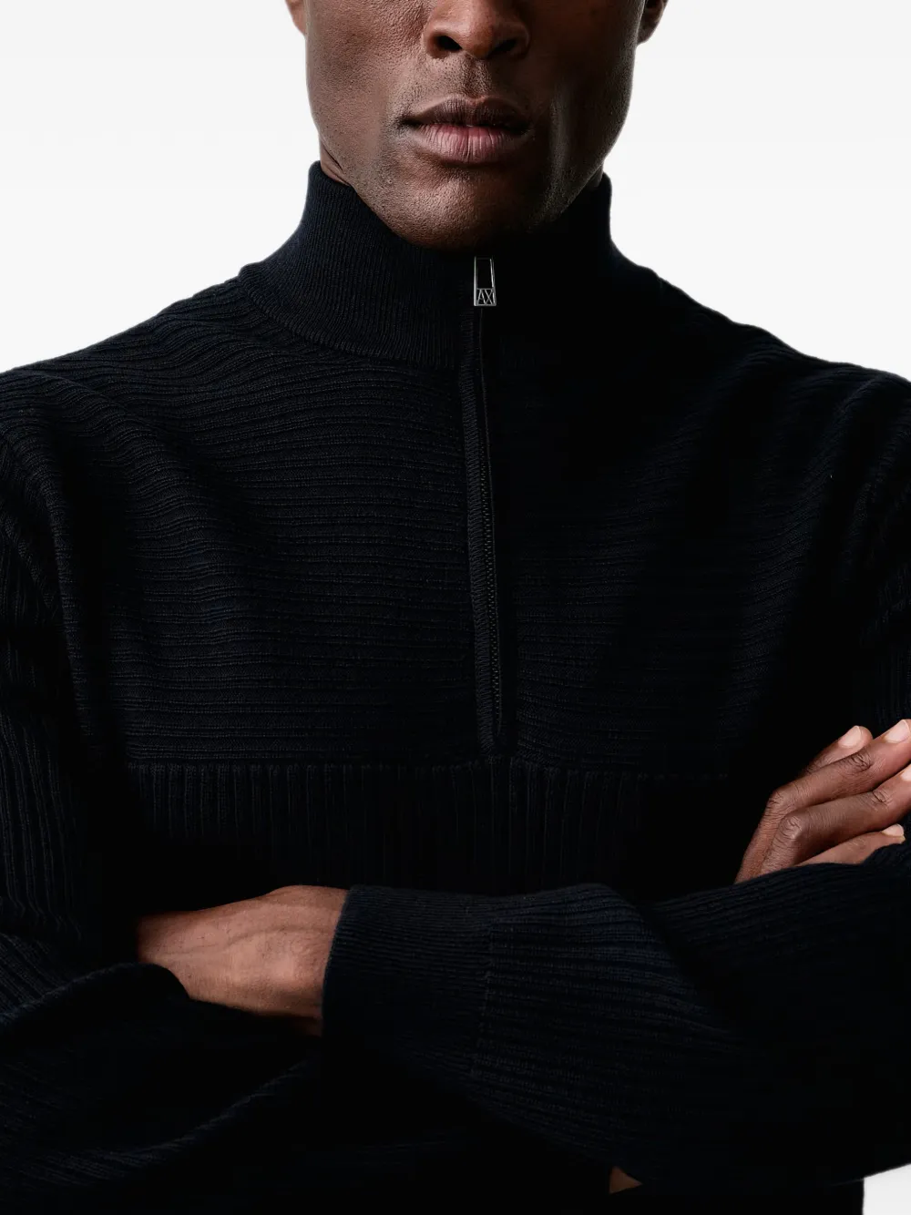 Armani Exchange ribbed quarter-zip sweater Blauw