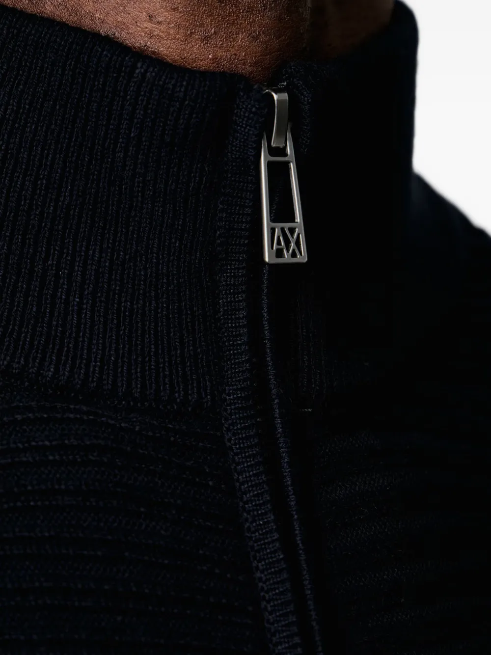 Armani Exchange ribbed quarter-zip sweater Blauw