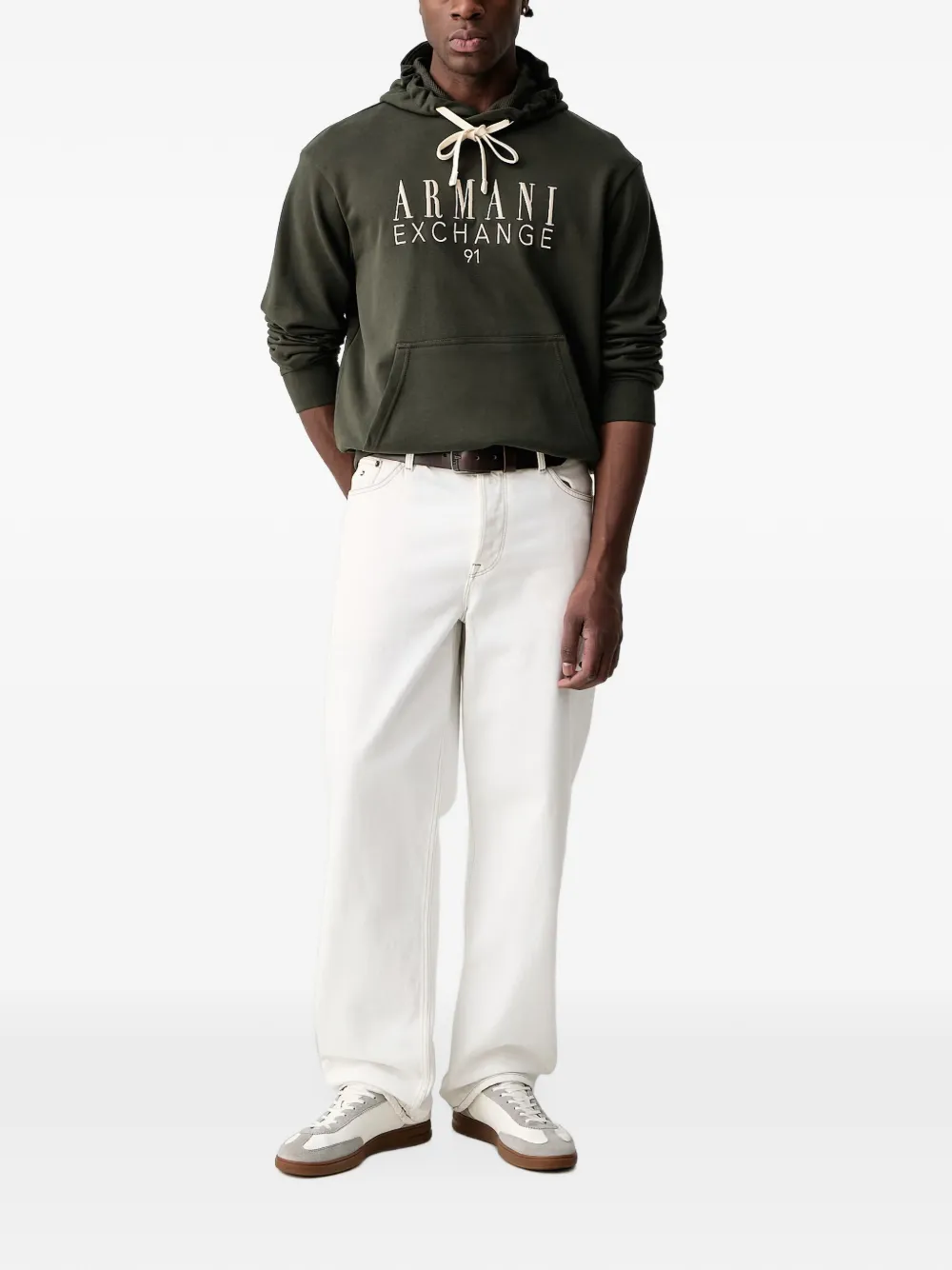 Armani Exchange logo-embroidered hoodie Groen