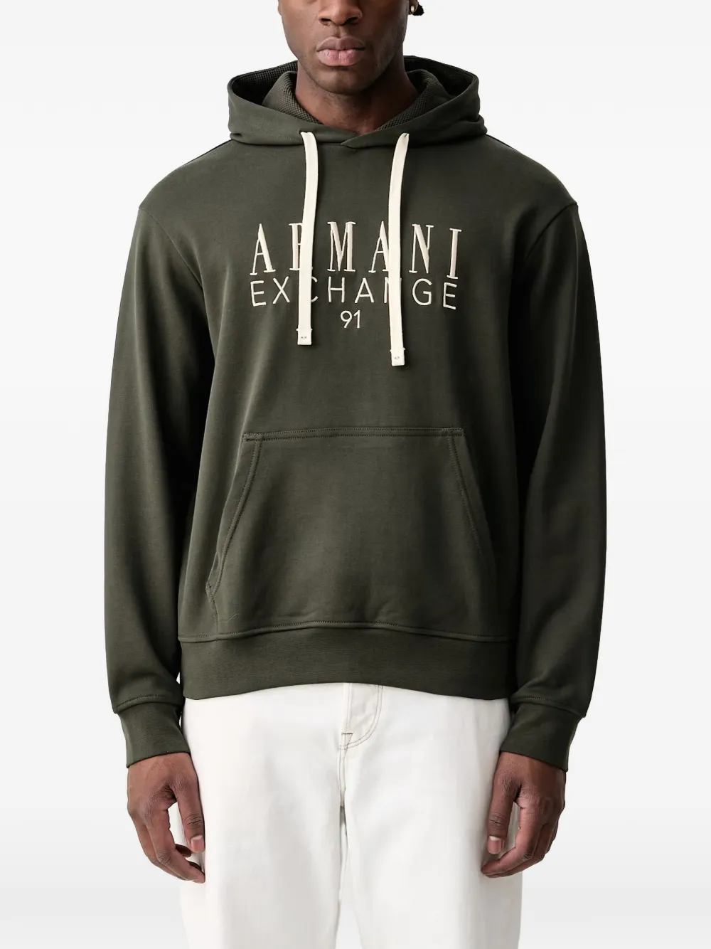 Armani Exchange logo-embroidered hoodie - Verde