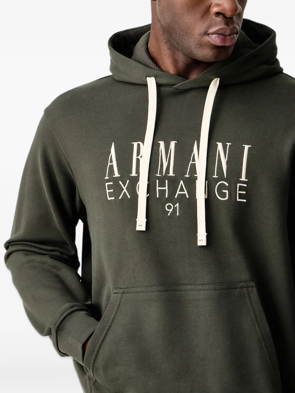 Armani Exchange logo-embroidered hoodie Groen