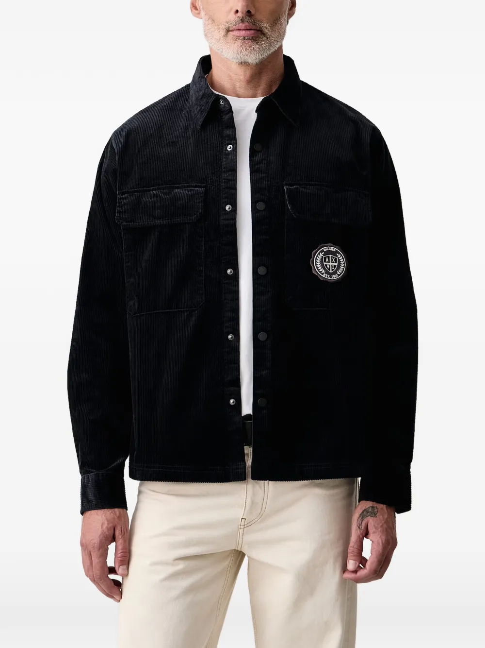 Armani Exchange corduroy logo-patch shirt - Nero