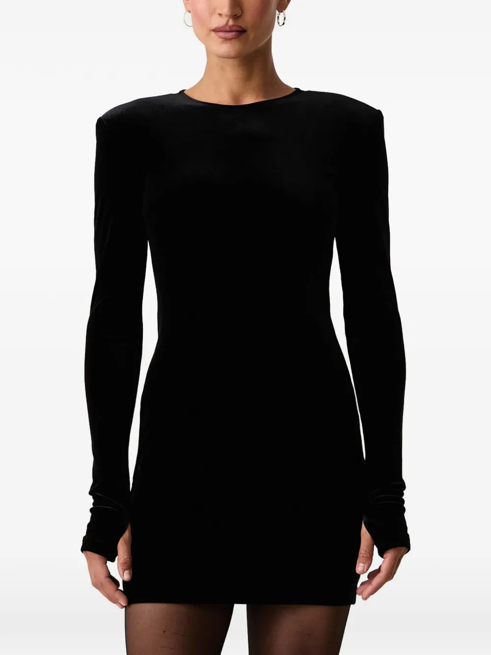 Armani Exchange padded-shoulder velvet mini dress Zwart